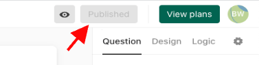 Arrow pointing to the Publish button in Typeform