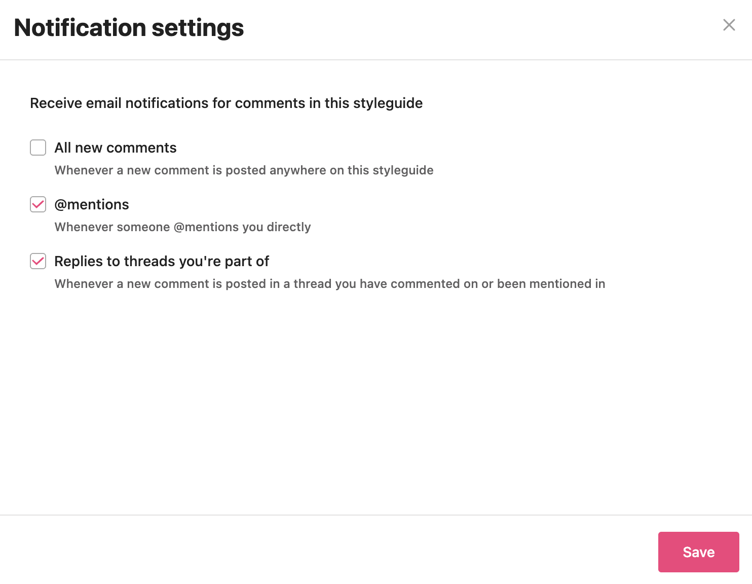Notification page in the comment history panel