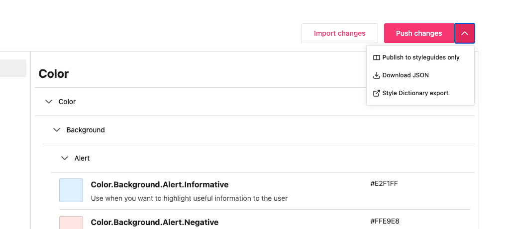 design tokens export options