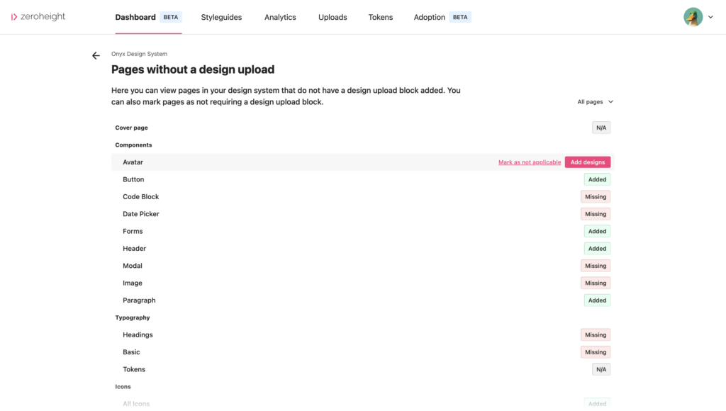 The pages without a design upload page