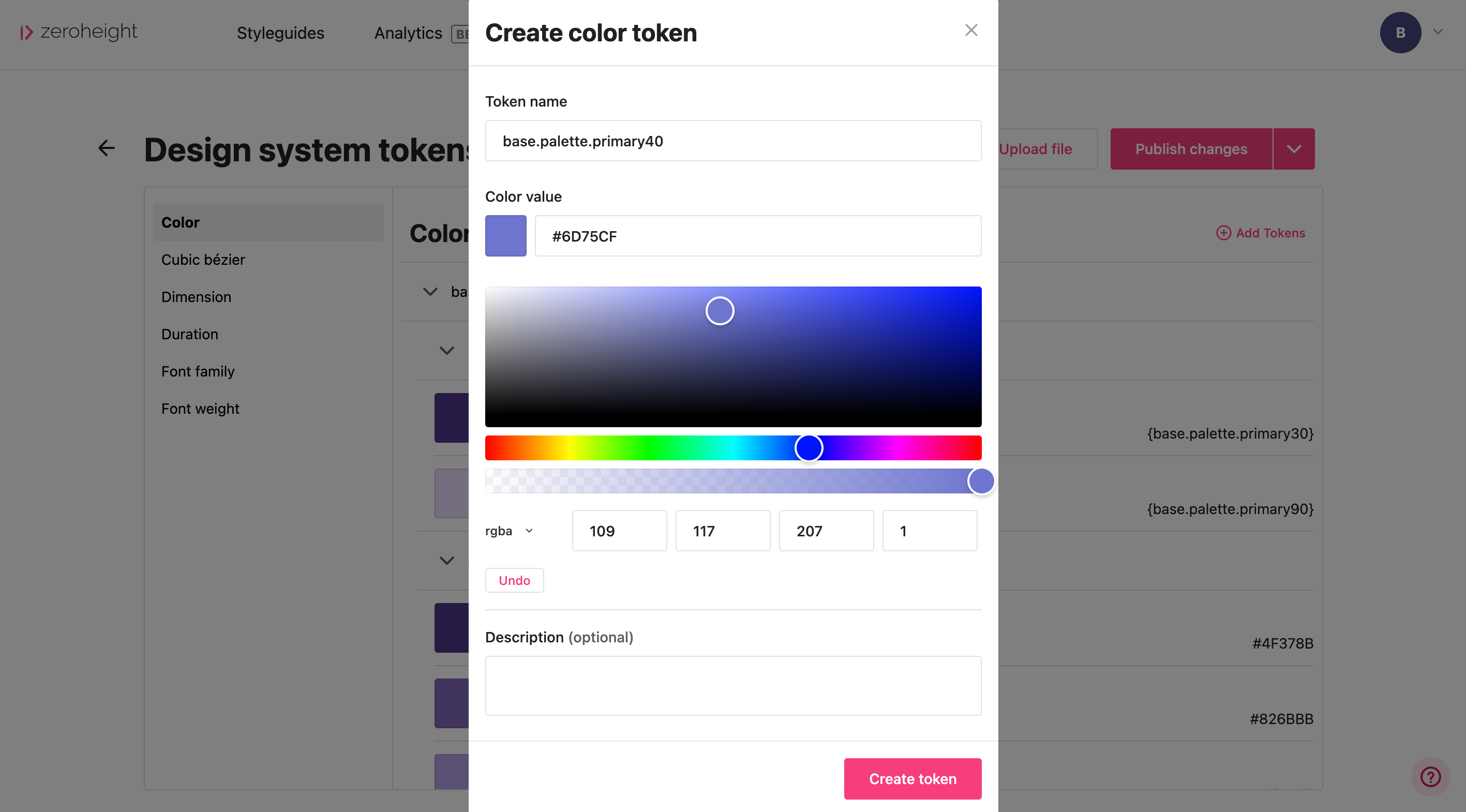 Window to create color token