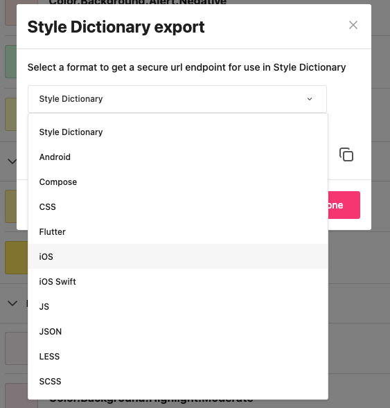 Style dictionary export options