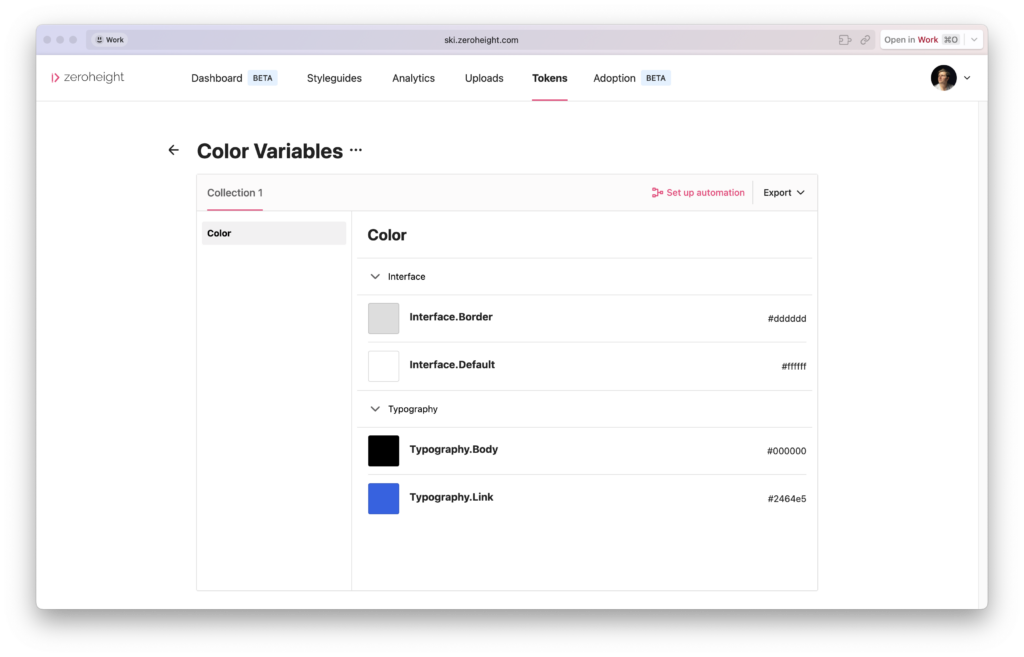 A token set in zeroheight tokens manager