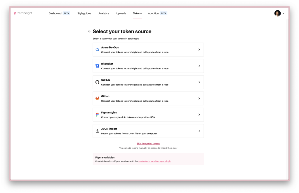 A list of different ways to bring design tokens into zeroheight
