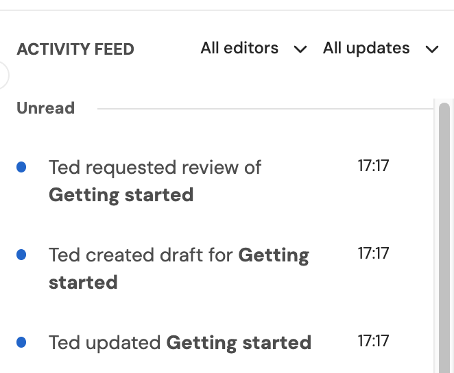 The dashboard activity feed showing a review request