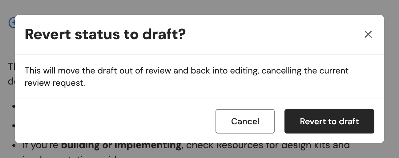 The Revert status to draft confirmation