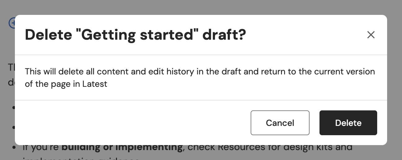 The delete draft confirmation