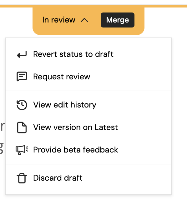 The In review menu with Revert status to draft